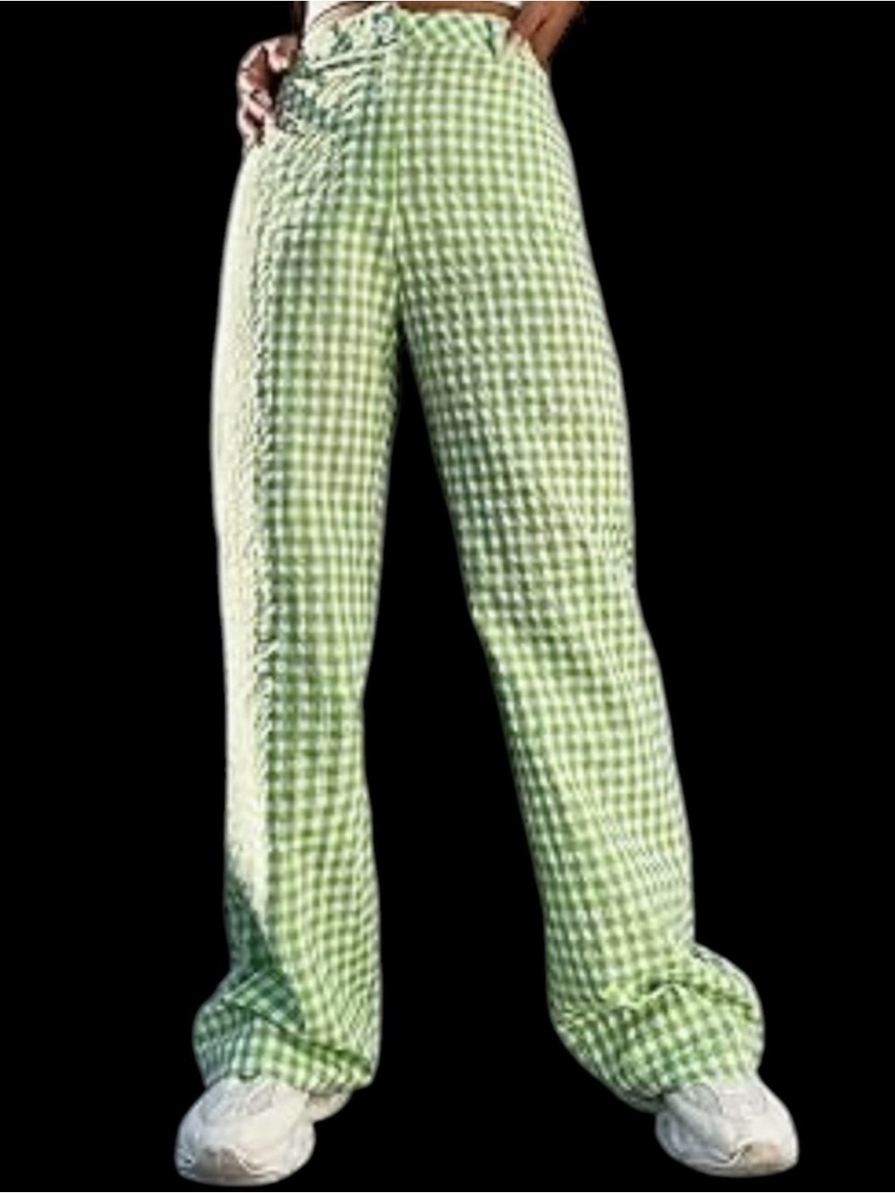 SHEIN Light Green Gingham Straight-Leg Pants